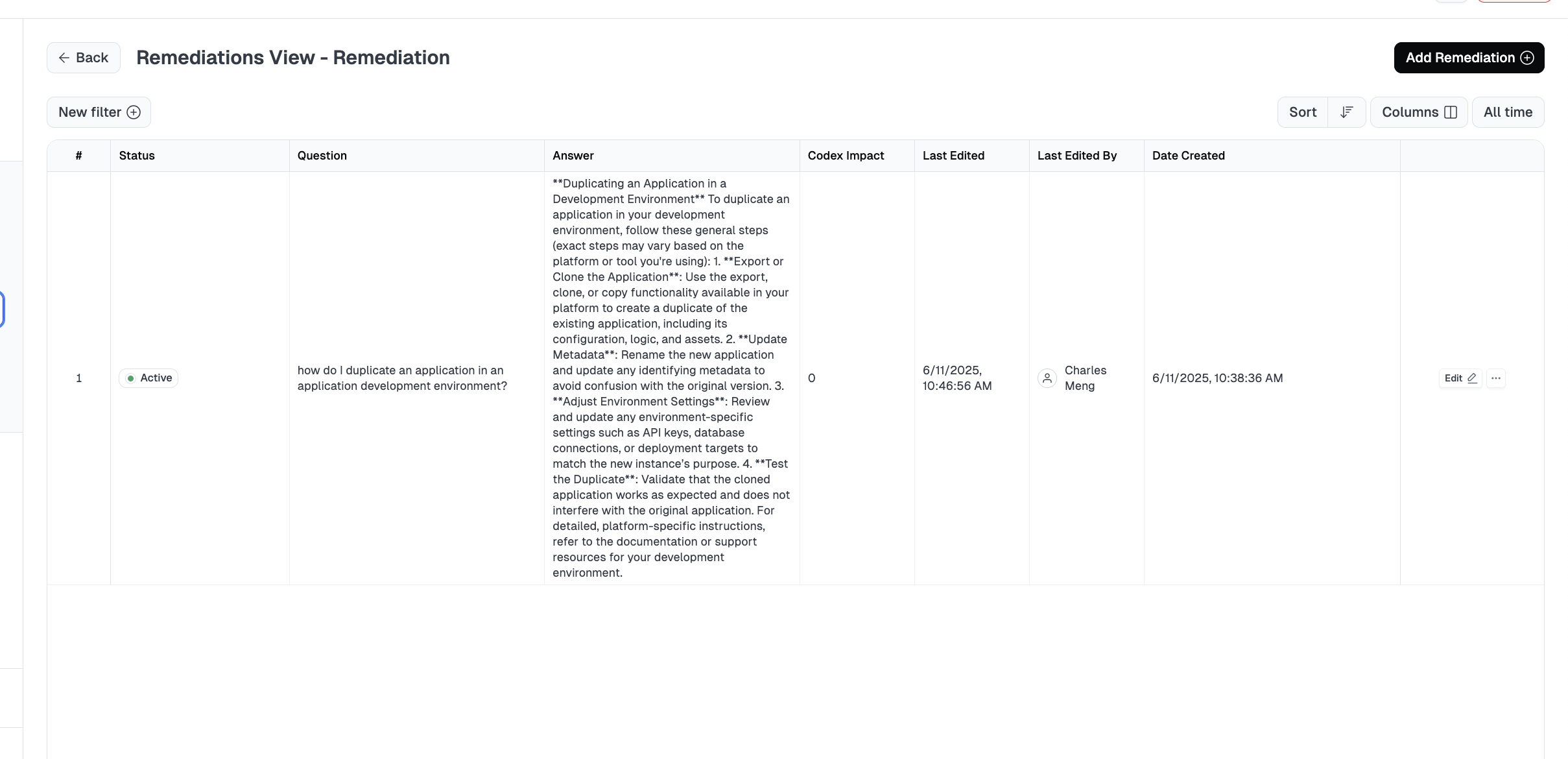 Codex Remediations Interface