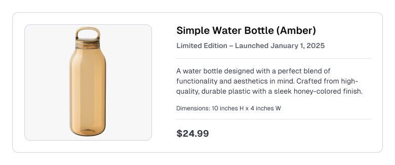 Simple water bottle product listing